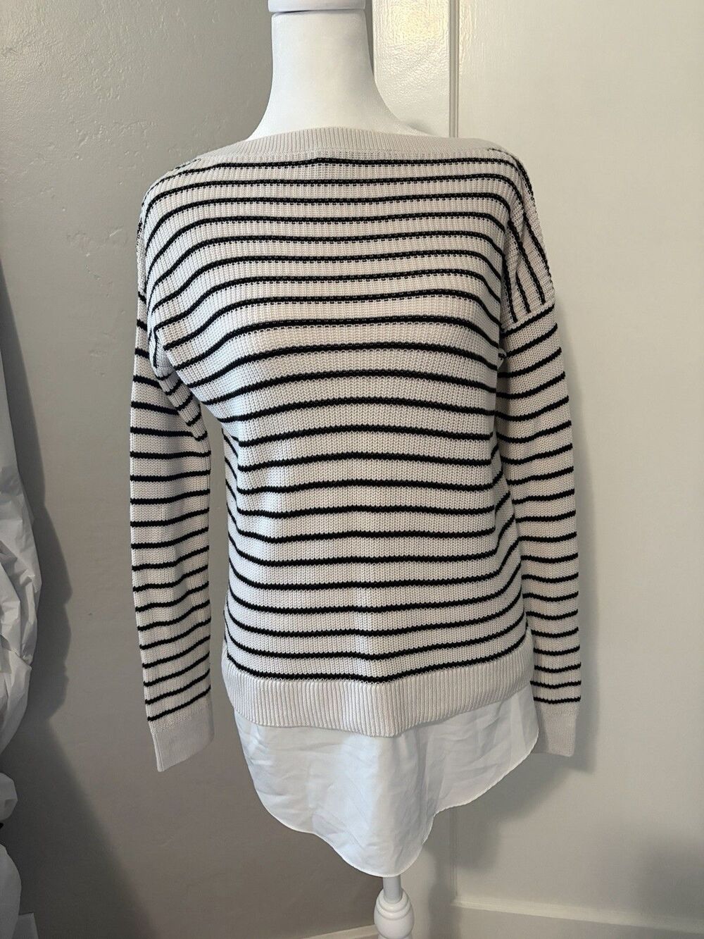 Lauren Ralph Lauren Breton Striped Sweater XS Black Ivory Coastal Preppy Capsule